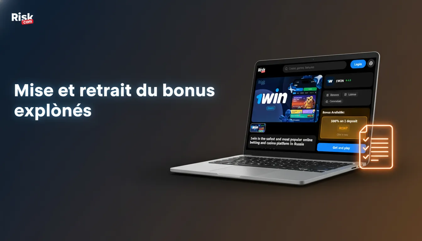 Infographie sur le bonus 1win: mise x35, compte bonus séparé, contributions jeux, cotes sport, délai, retrait possible.