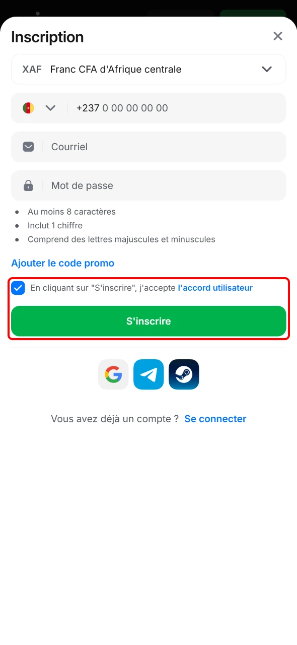 Acceptez les conditions d’utilisation directement dans l’application 1win Cameroun.