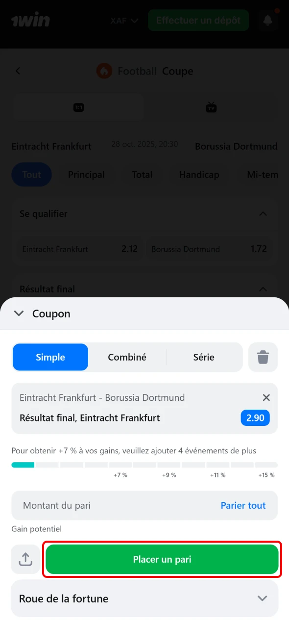 Confirmez et placez votre pari facilement sur l’application 1win Cameroun.
