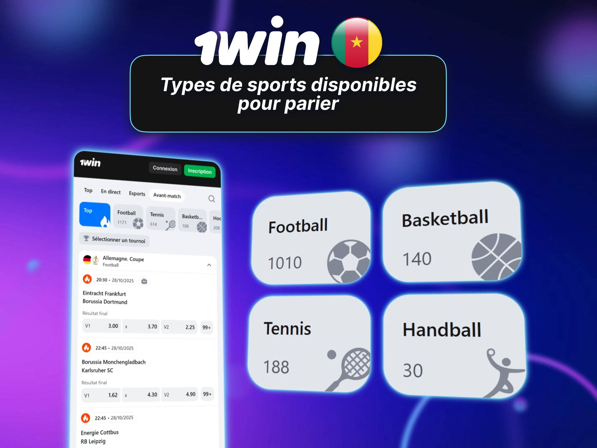 Découvrez les sports disponibles pour parier dans l’application 1win Cameroun.