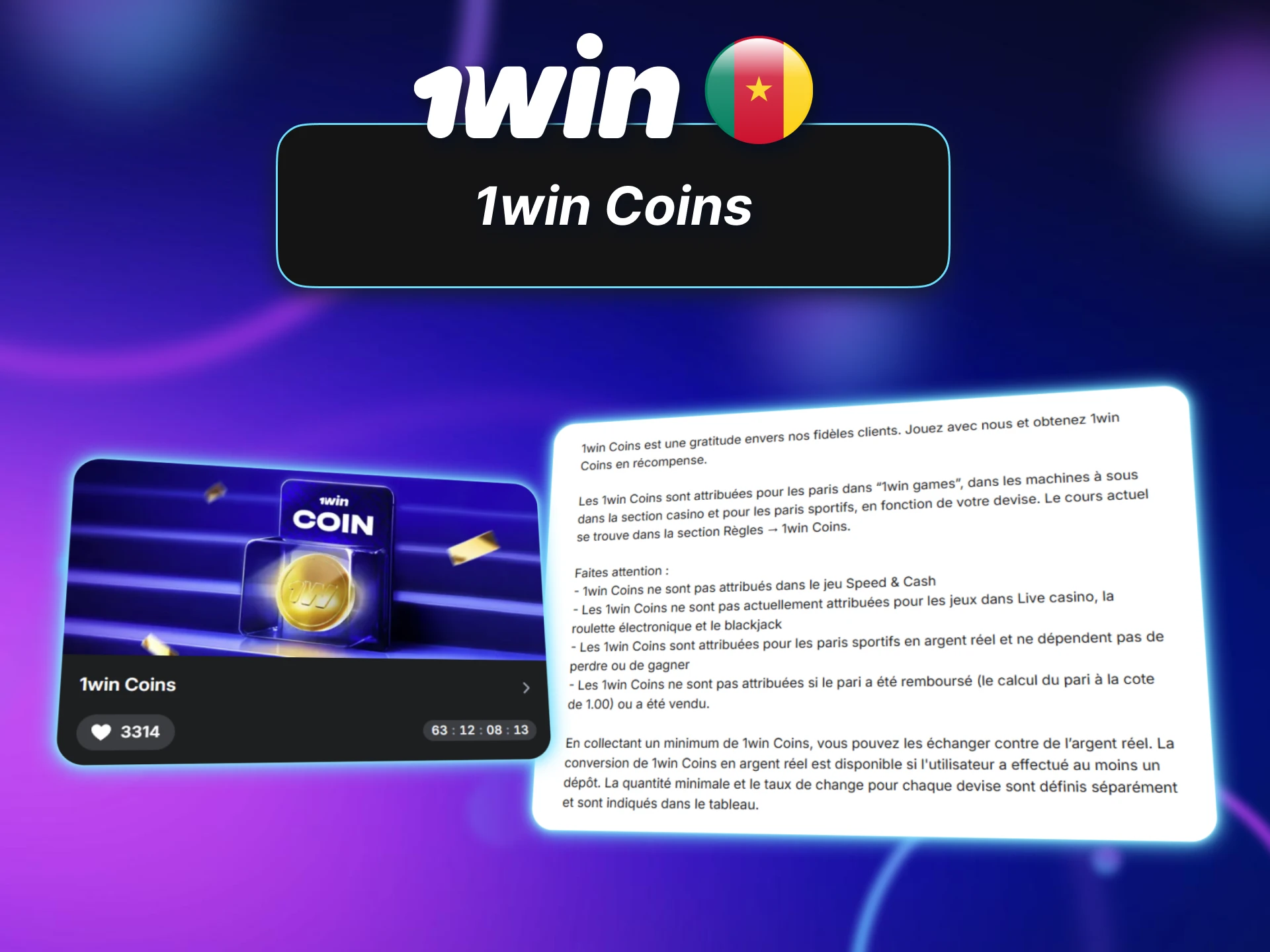 Le programme de fidélité 1win Coins récompense les paris des joueurs camerounais.
