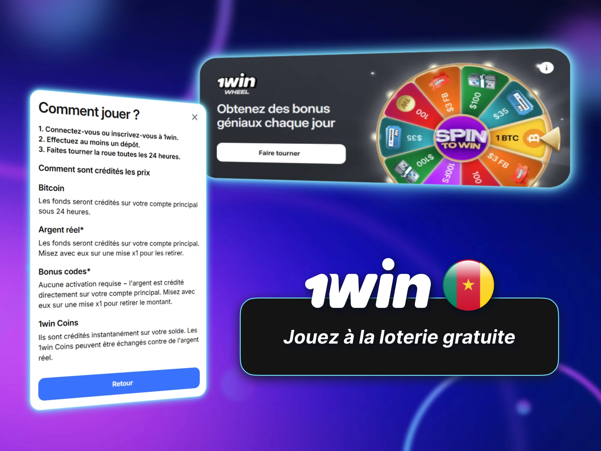 Participez à la loterie gratuite 1win et gagnez sans dépôt.