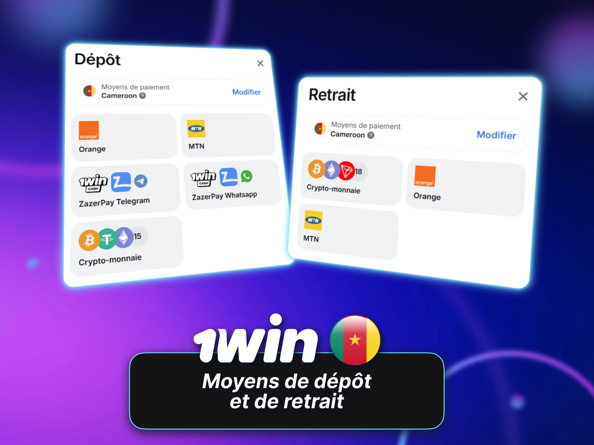 Découvrez les méthodes de dépôt et retrait sur 1win au Cameroun.