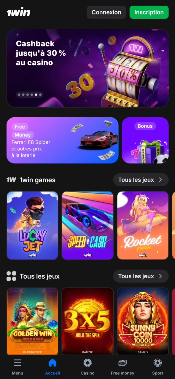 Téléchargez l’application 1win Cameroun pour jouer à Lucky Jet facilement.