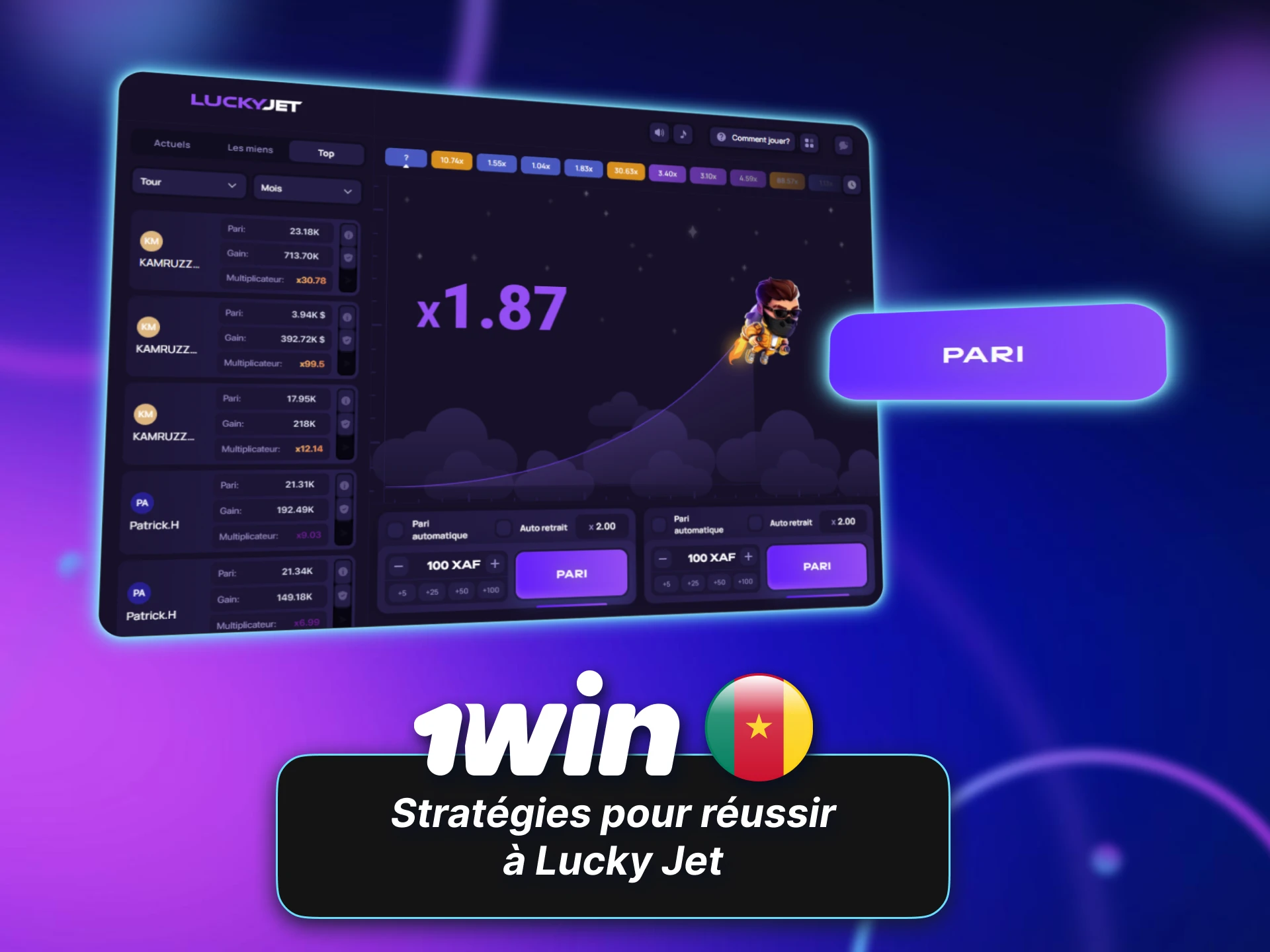Adoptez les meilleures stratégies pour gagner sur Lucky Jet 1win Cameroun.