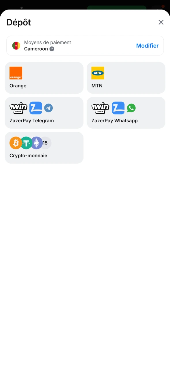 Choisissez votre méthode de dépôt préférée sur 1win pour commencer à jouer.