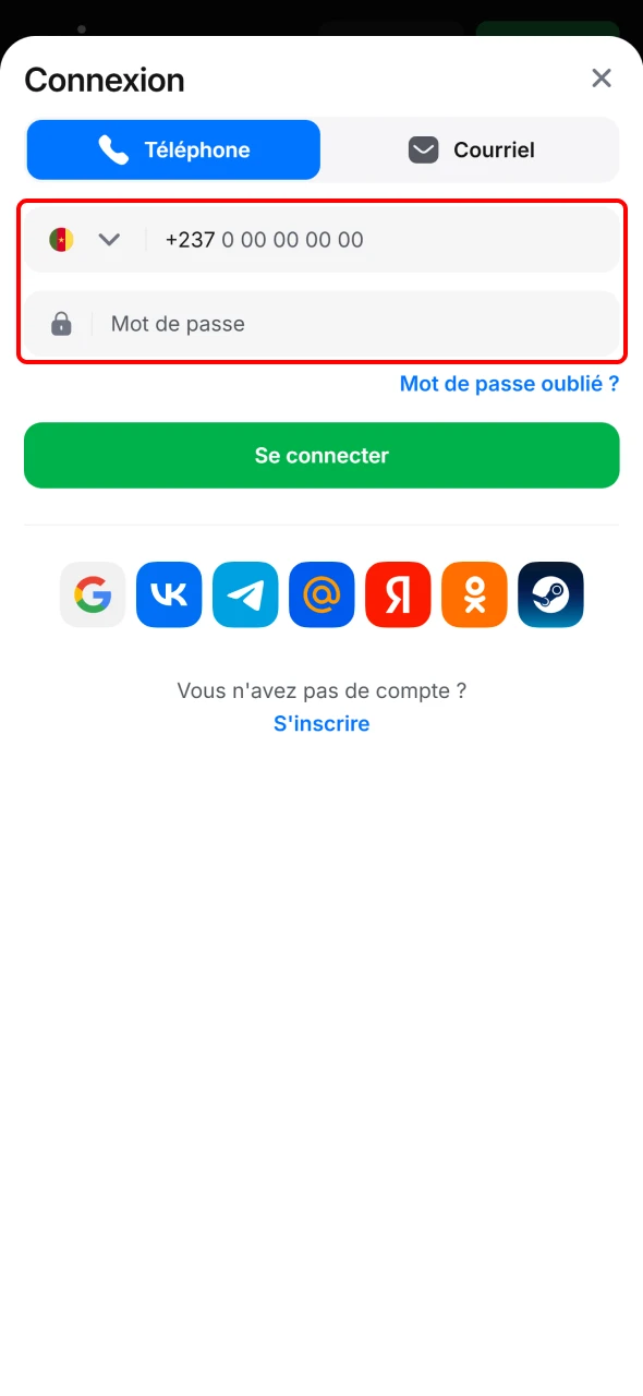 Entrez vos identifiants pour vous connecter à votre compte 1win.