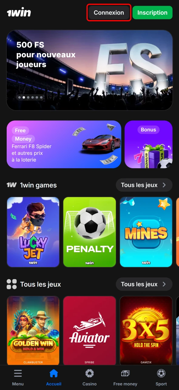 Ouvrez l’application 1win Cameroun ou continuez sur le site pour vous connecter.