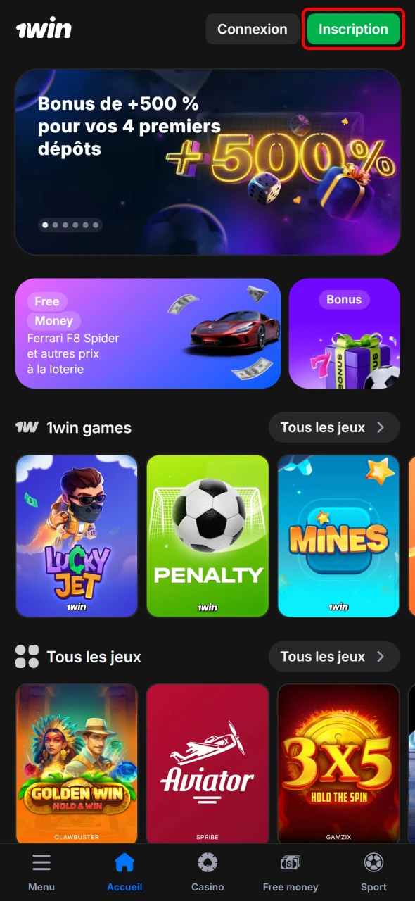 Ouvrez le site ou l’application 1win pour vous inscrire.