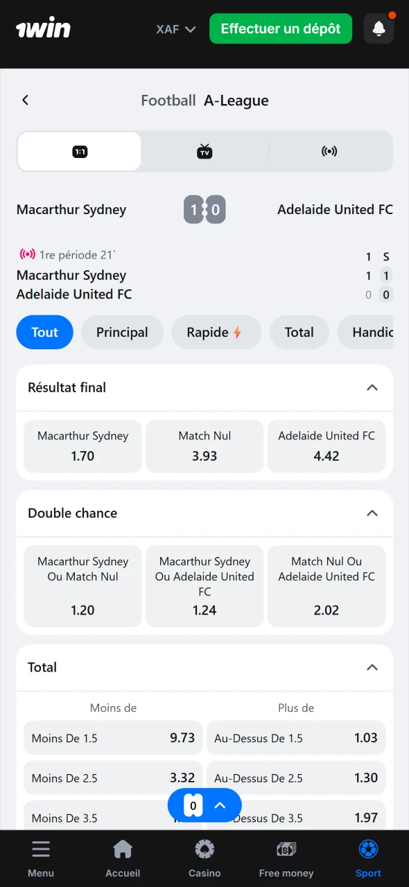 Sélectionnez un événement sur 1win pour placer votre pari.