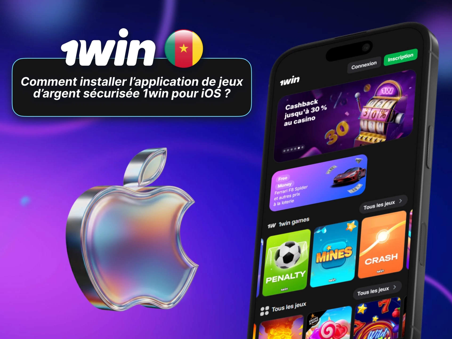 Installez l’application iOS 1win sécurisée sur votre appareil Apple.