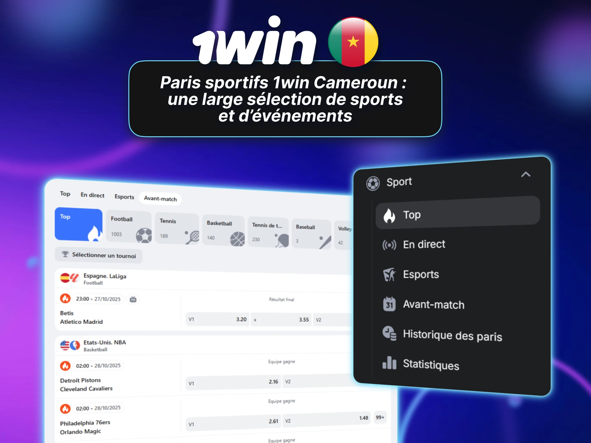 1win Cameroun offre un vaste choix d’événements sportifs et de paris.