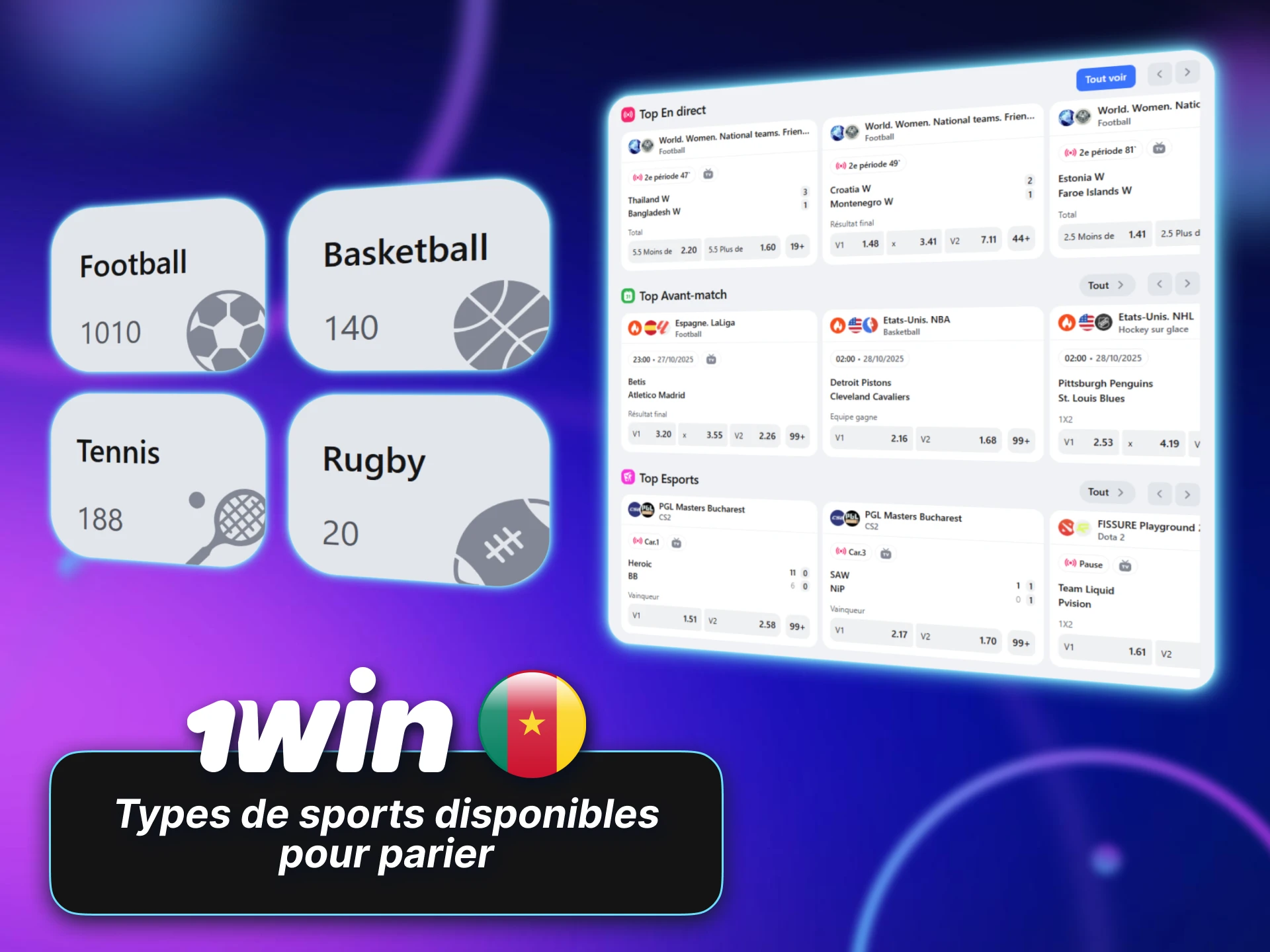 Découvrez les différents types de sports disponibles sur 1win.