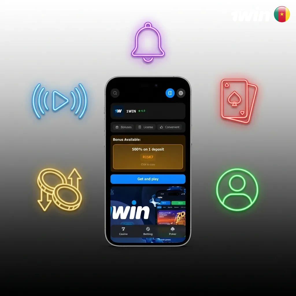 Mobile app interface showing live betting, casino games, deposit/withdrawal options, and user profile features.