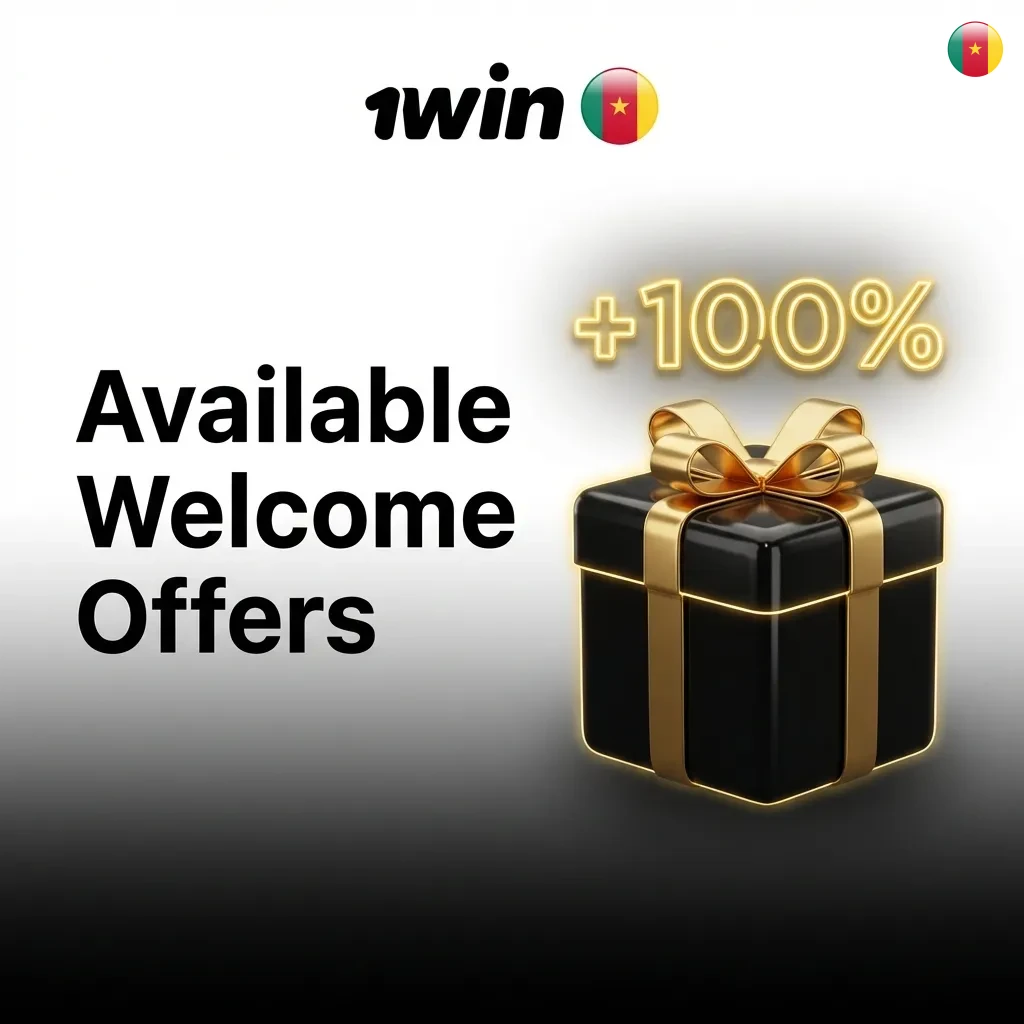 Table showing welcome bonus options with percentages, maximum amounts in XAF, wagering requirements, and minimum deposits.