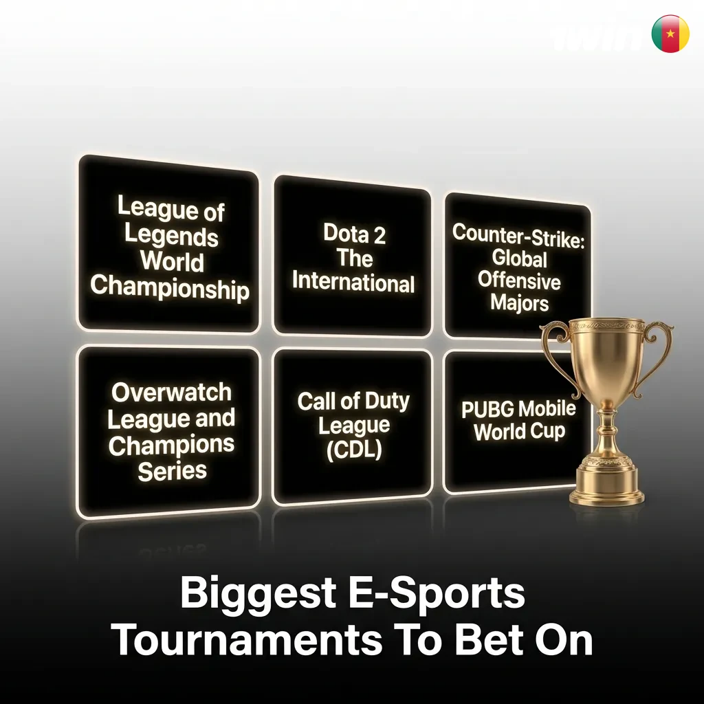Major e-sports tournament logos and gaming competitions displayed in a grid format with game titles and event names