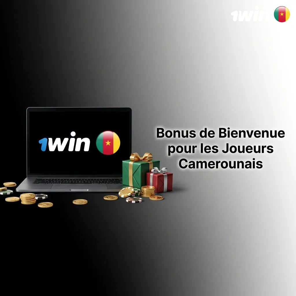 Casino welcome bonus offer up to 500% for Cameroonian players, featuring stacks of coins and promotional graphics