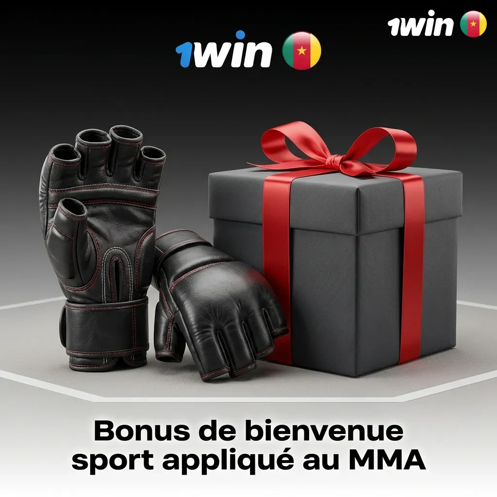 Welcome bonus for sports betting applied to MMA fights, showing deposit requirements and wagering conditions in F CFA.