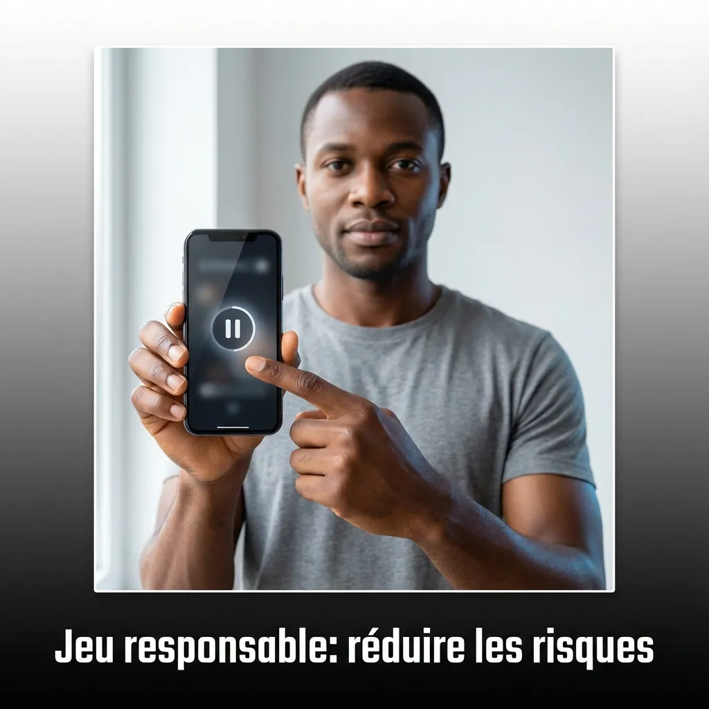 Affiche sur le jeu responsable: fixer un budget, apprendre en démo, limites, pauses, demander de l’aide si besoin.