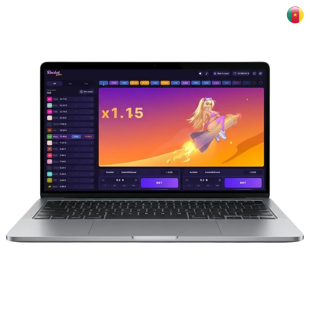 Rocket Queen crash game interface showing rising multiplier and cash-out button for online casino gameplay in Cameroon