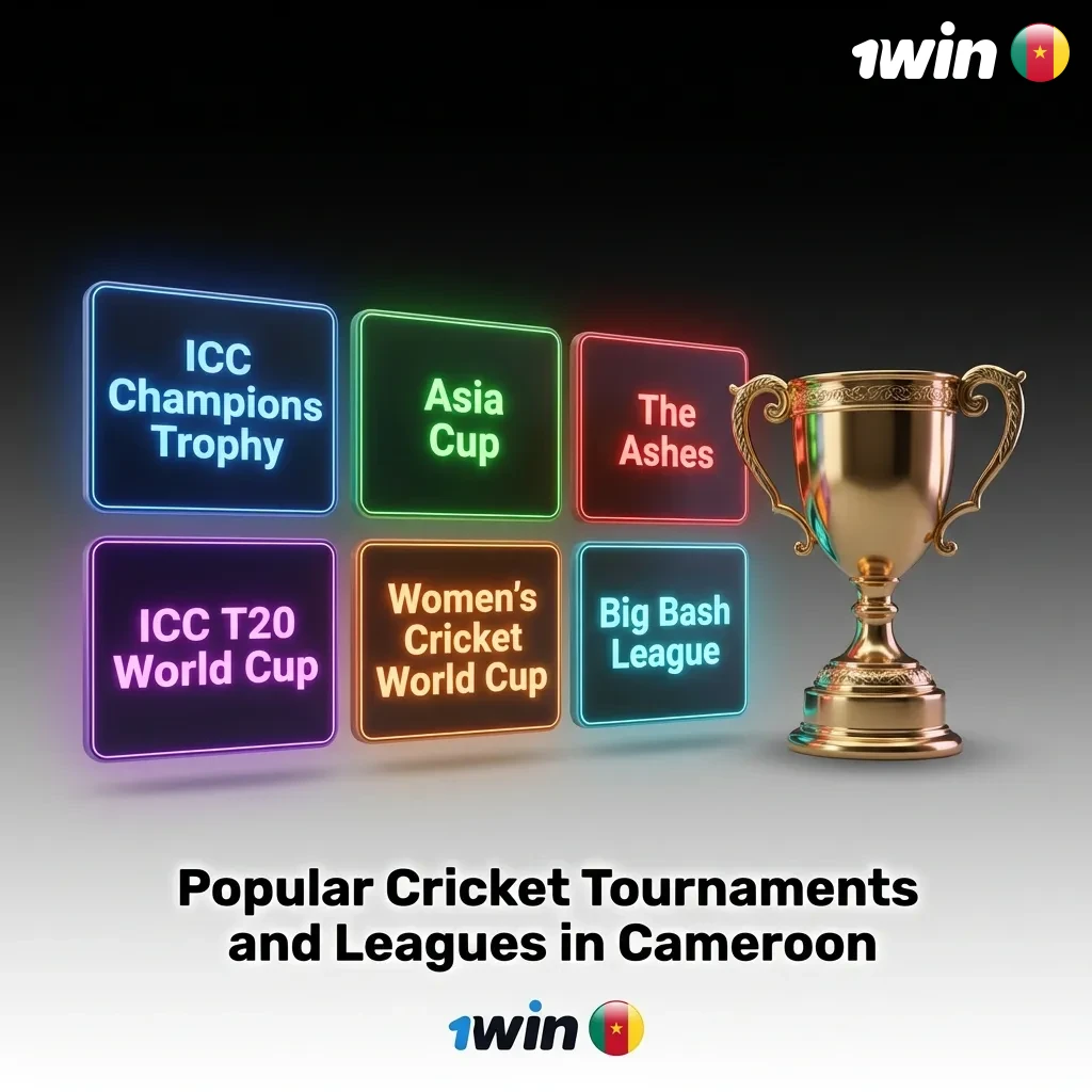 Cricket tournaments including ICC World Cup, T20 World Cup, The Ashes, and IPL displayed on betting platform