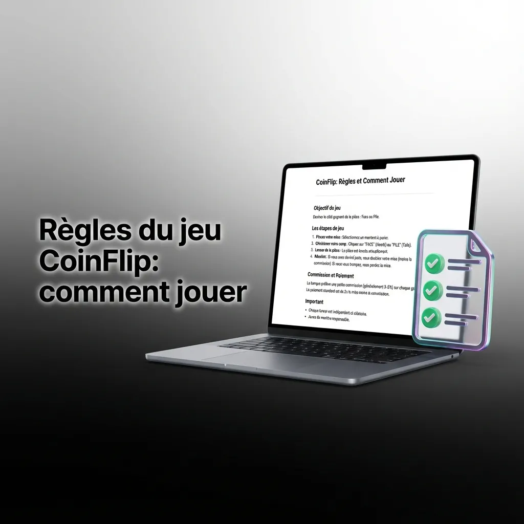 Infographie des règles CoinFlip: prédisez pile/face, mise 100–1 000 000 XAF, cote ~1,96x, 500→980 XAF; pertes si erreur.