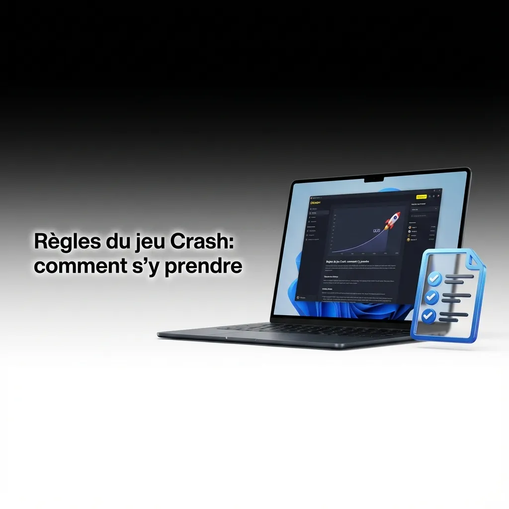 Infographie des règles de Crash: pariez, le multiplicateur monte, retirez avant le crash; auto-retrait et deux paris.