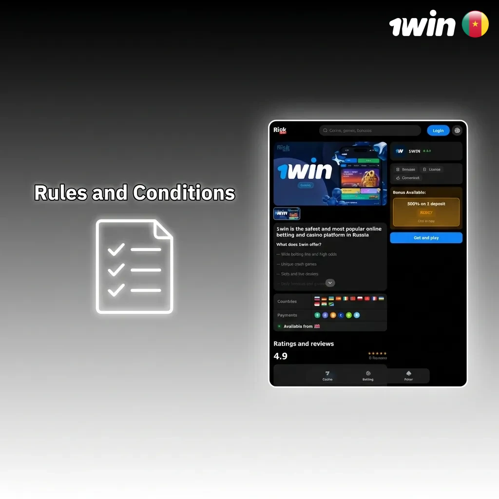 Checklist showing betting rules: 18+ age requirement, one account per person, verification needed, wagering requirements