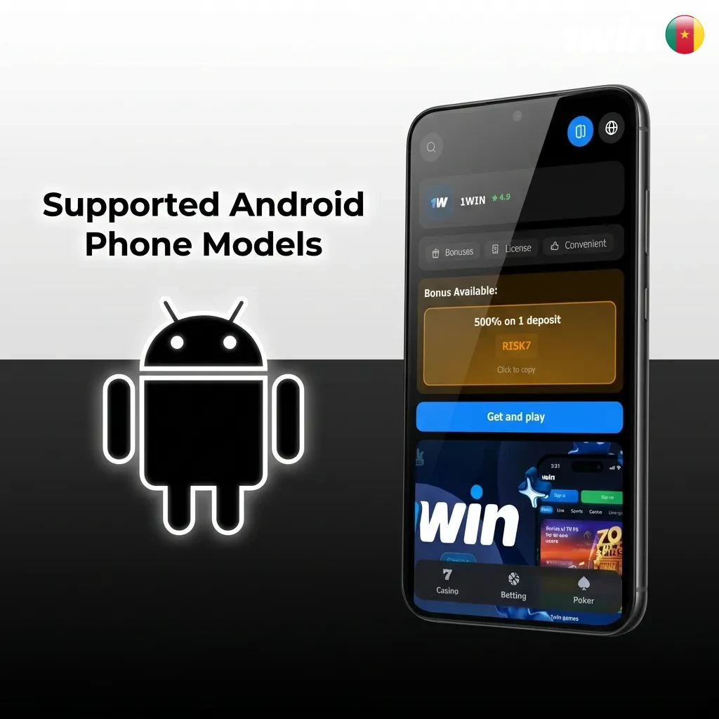 List of compatible Android phone models including Samsung, Tecno, Infinix, Xiaomi, Huawei, and Oppo devices for Cameroon.