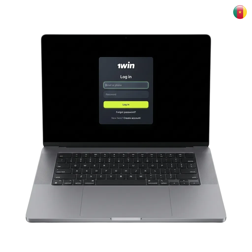 1win login screen showing email and password fields on mobile and desktop devices in Cameroon