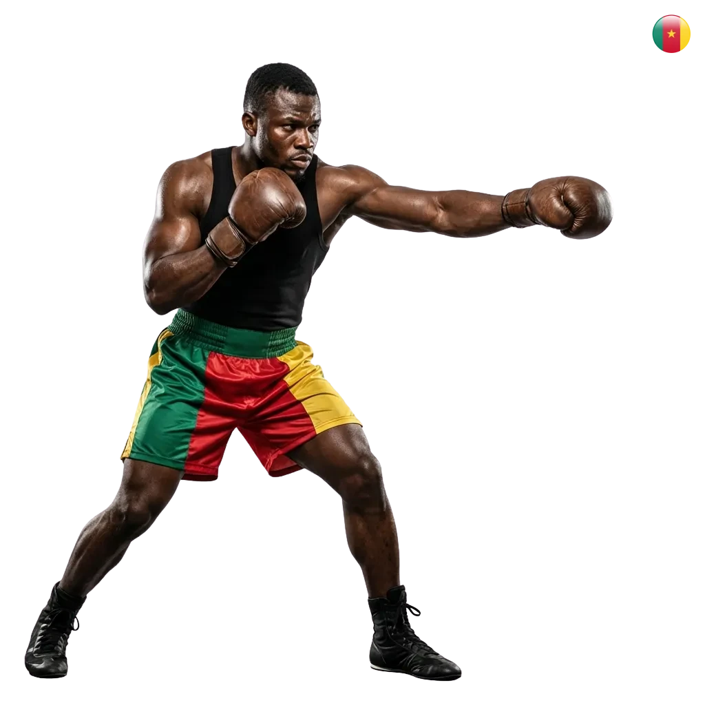 MMA fighters in action with 1win betting platform logo and Cameroon flag for live UFC and combat sports wagering