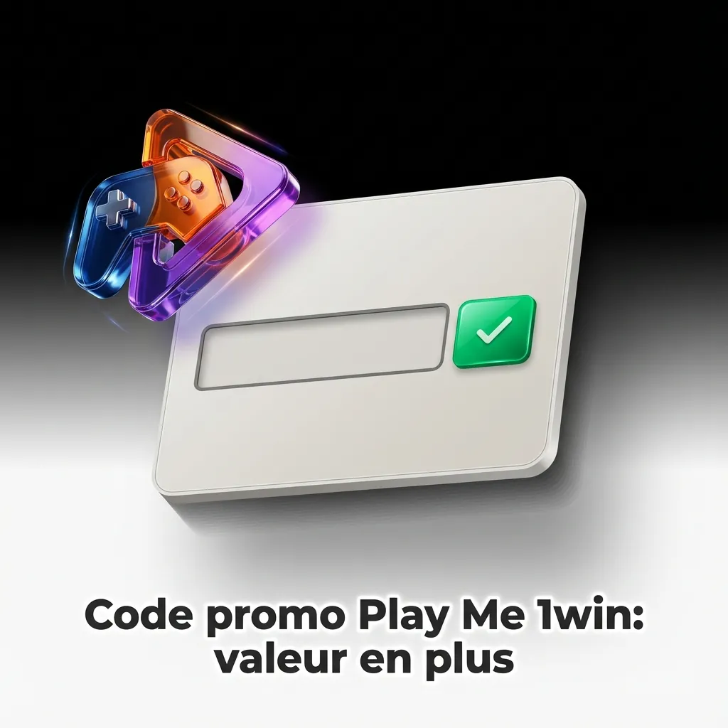 Bannière Play Me 1win: code promo 1WINCMR, à saisir à l’inscription ou dans le profil, valider dans Promotions.
