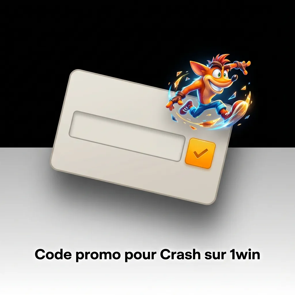 Visuel 1win: code promo CRASHCM pour Crash, à saisir à l’inscription ou dans Bonus avant dépôt.