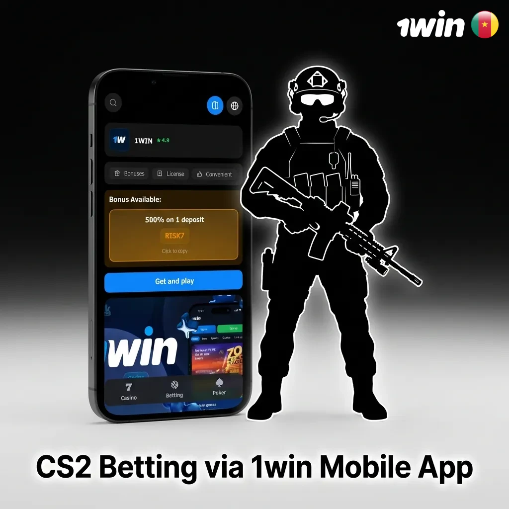 1win mobile app interface showing CS2 betting markets and match selection screen for esports wagering