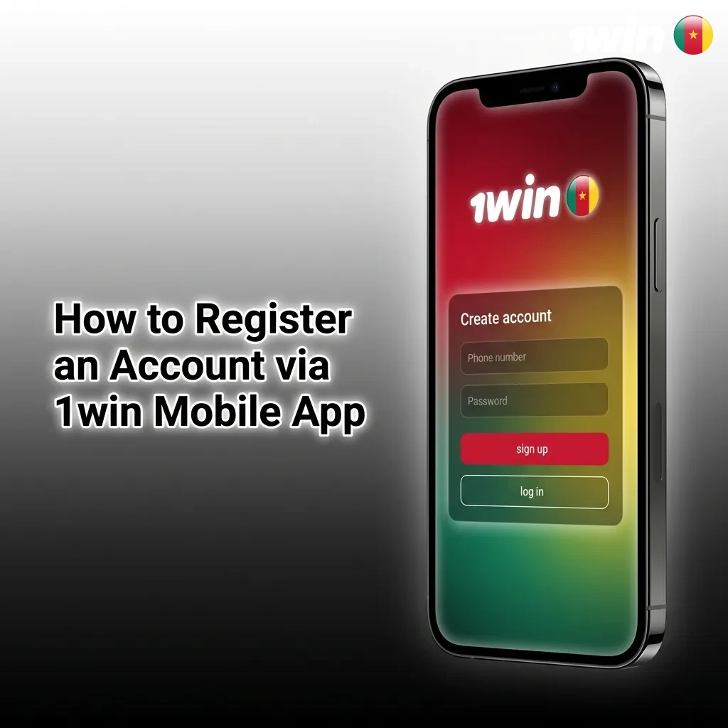 Step-by-step guide showing 1win mobile app registration process with phone number, currency, and password fields