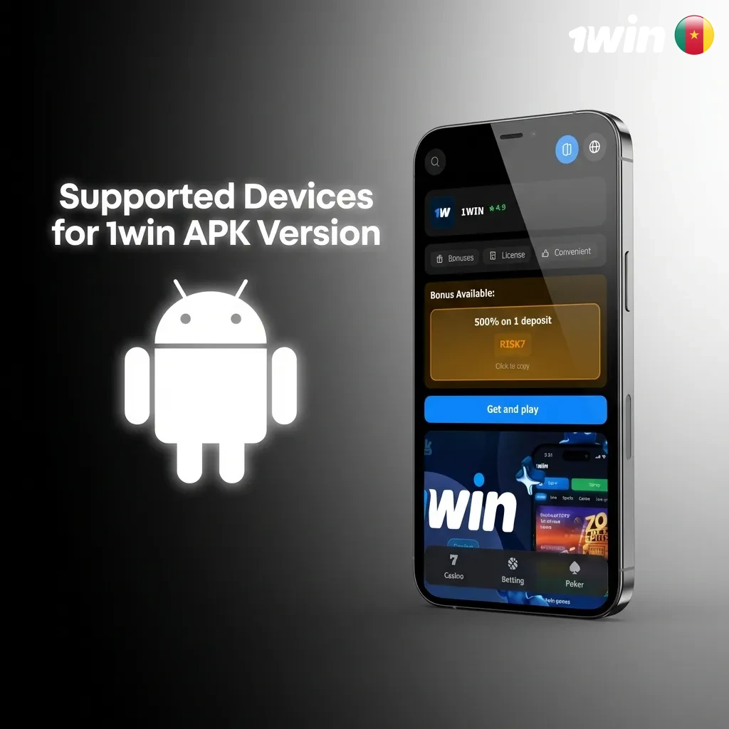 Table showing compatible Android device brands and models for 1win APK, including Samsung, Sony, Huawei, OnePlus, and others.