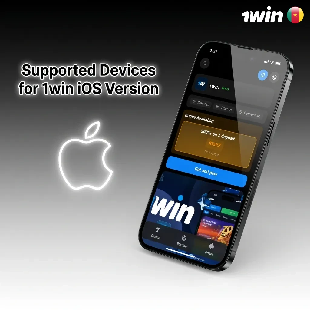 List of Apple devices compatible with 1win iOS app, including iPhone and iPad models from iPhone XR to iPhone 13.