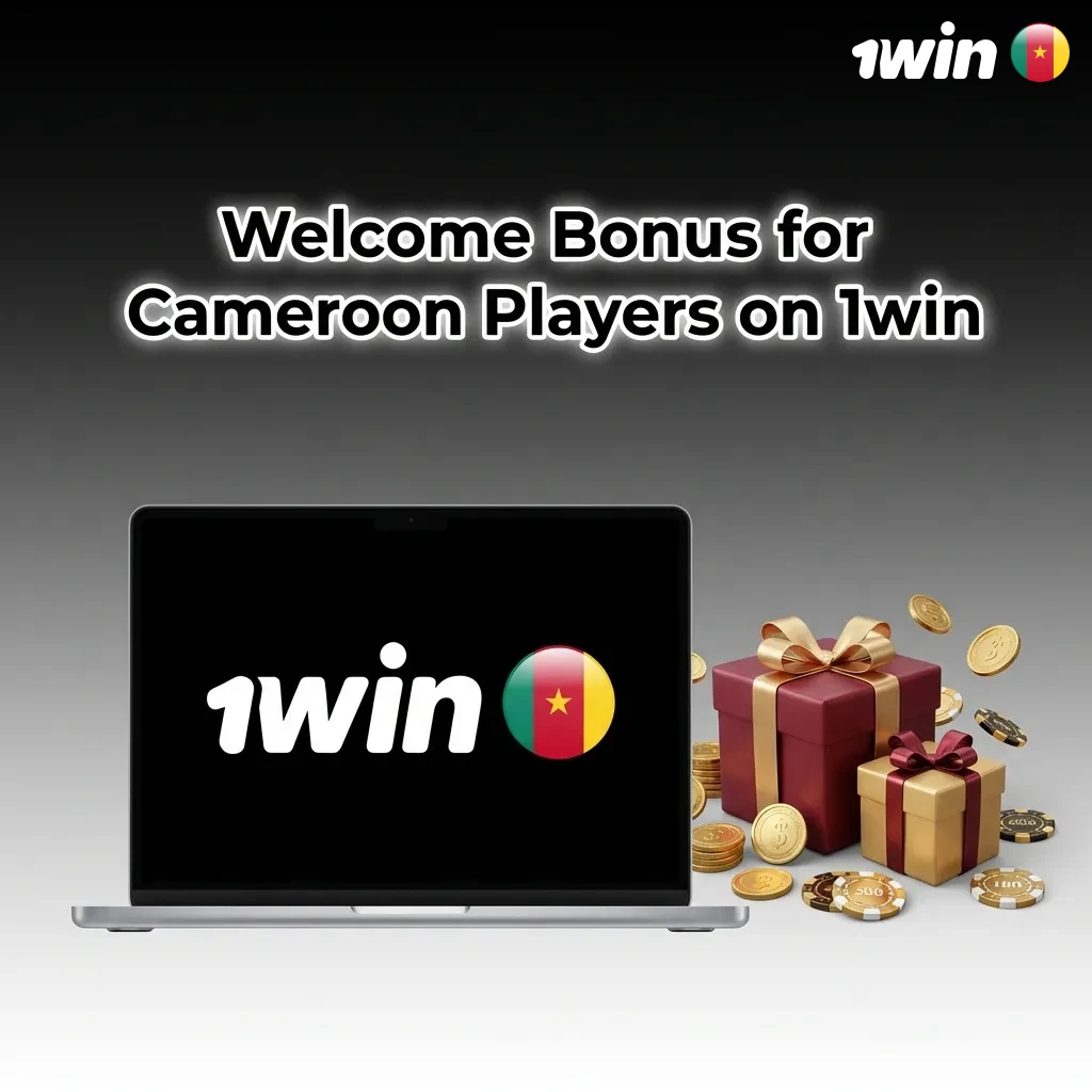 Cameroon players celebrating 1win casino welcome bonus up to 500% with registration and deposit steps displayed