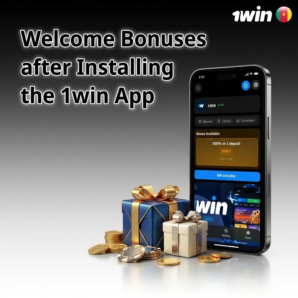 1win app welcome bonus offering up to 500% or 363,790 XAF for sports betting and casino games for new players