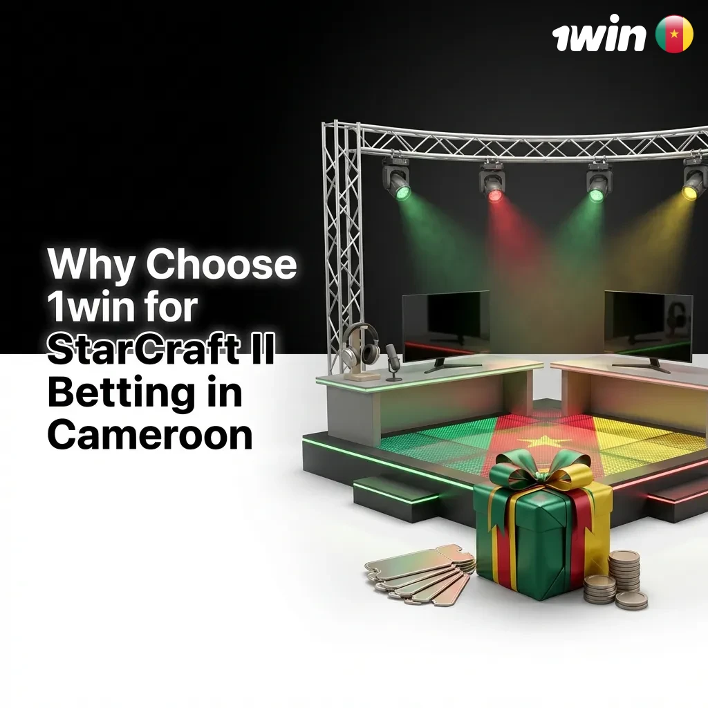 1win StarCraft II betting platform interface showing odds, payment options, and bonus offers for Cameroon players